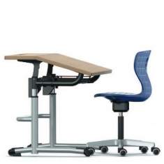 Höhenverstellbarer Schreibtisch Holz, mitwachsender Schultisch, Seminartisch klein, VS, Ergo-III