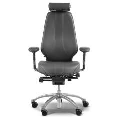 Bürostuhl grau Leder Bürodrehstuhl moderne Bürostühle mit Armlehnen mit Kopfstütze Flokk, RH Logic 400