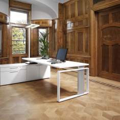 Chefschreibtisch höhenverstellbar weiss Cheftisch Arbeitstisch Büro Schreibtisch mit Sideoboard, Design Bürotisch, iMOVE-F Sitz-/Stehtische