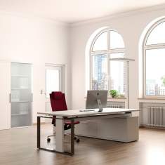 Chef Schreibtisch höhenverstellbar, Design Bürotisch weiss, iMOVE-F Sitz-/Stehtische