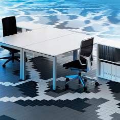 Design Schreibtisch | kubisch Kunstharzplatte, Tischsystem Cubos mit Vierfuss