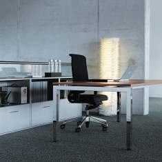 Exklusiver Design Schreibtisch vercrhomt Holz, Echo, Tischsystem Cubos mit Vierfuss