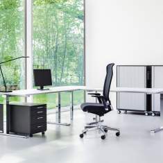 höhenverstellbarer Eckschreibtisch, Büromöbel Schreibtisch, Design Schreibtische weiß, REISS ECO N2
höhenverstellbar