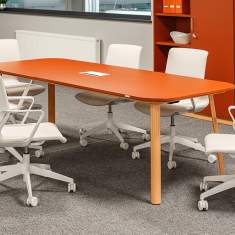 Besprechungstisch Holz Besprechungstische hoch Konferenztisch orange Büro Stehtisch REISS Trailo® D Besprechung
abgerundete Tischplatte