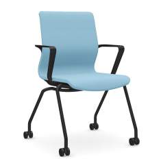 Besucherstuhl blau Besucherstühle mit Rollen Konferenzstuhl Viasit Drumback Vierfuß Konferenz