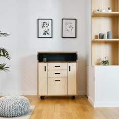 Arbeitsplatz flexibel Home Office Holz Tisch mit Schränke fahrbar Movo THE STAR