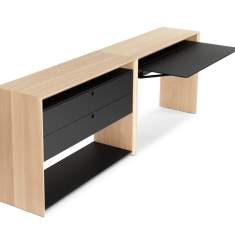 Schreibtisch Home Office Holz Tisch schwarz Massivholz Tisch mit klappbare Arbeitsfläche Girsberger La Punt Tisch